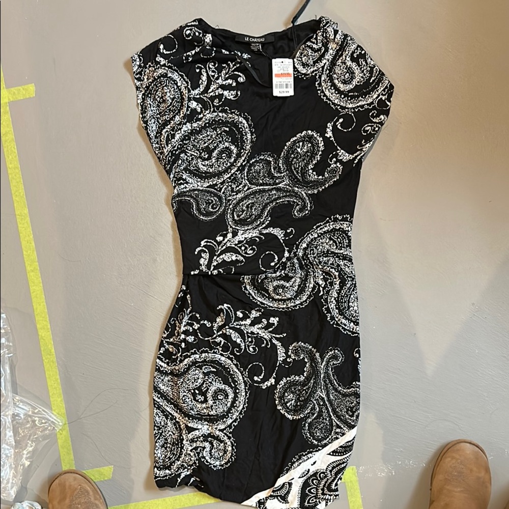 Le Chateau Black and Silver Sheath Mini Dress